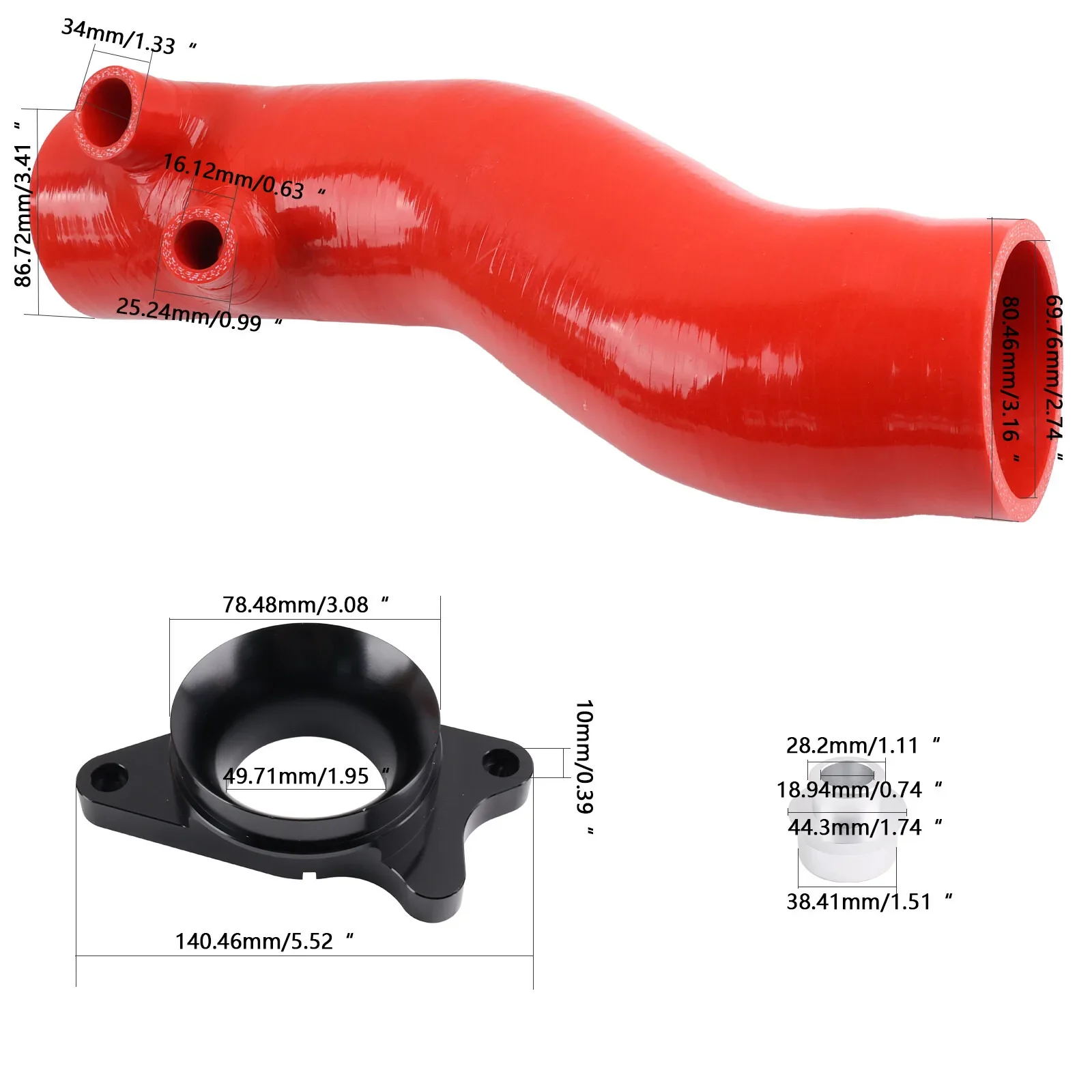 خرطوم سيليكون مدخل الشاحن التربيني 3 بوصات مع أداء فوهة لسوبارو WRX 2022-2024