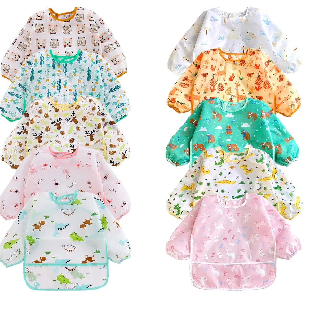 2pcs Cartoon Baby Bibs Waterproof Newborn Bandanas Feeding Baby Burp Cloths Girls Boys Saliva Towel Print Apron