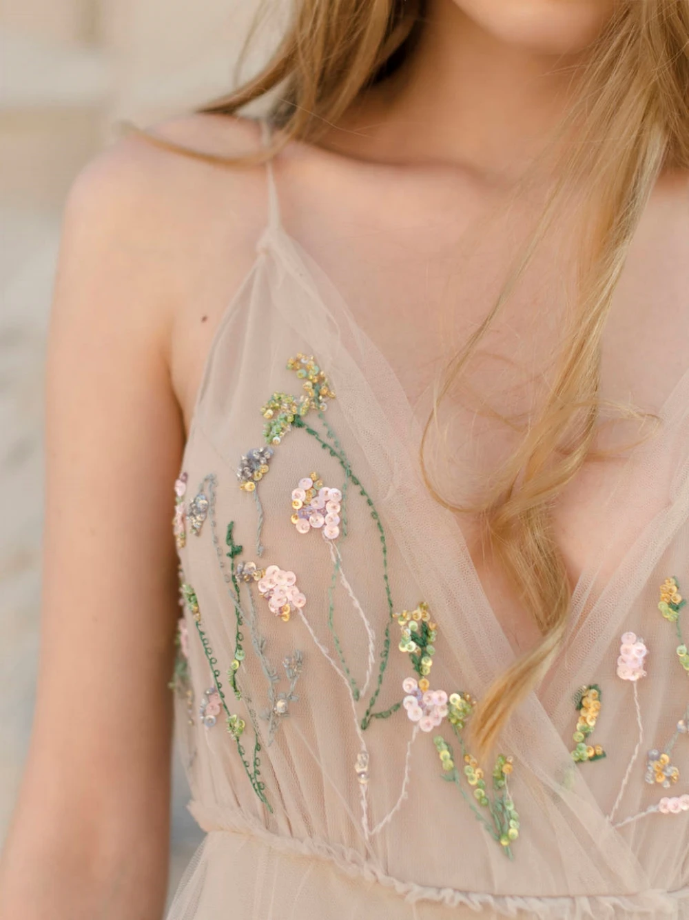 Robe de Mariée Trapèze à Paillettes et Col en V Profond, Vêtement de Plage Élégant, Longueur au Sol, pour Patients