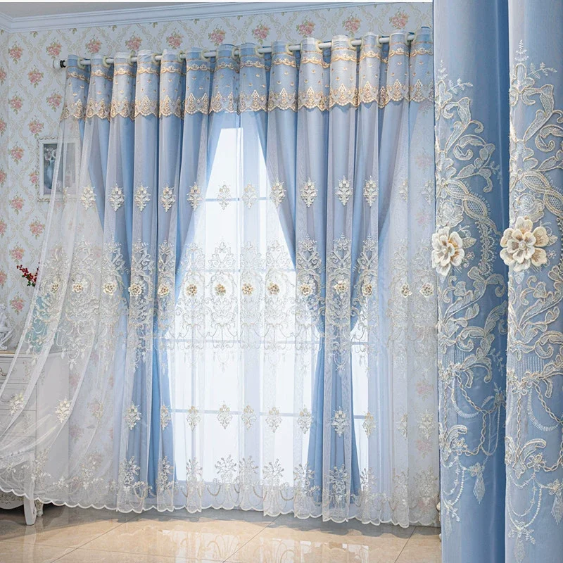 1 Stück Doppellagiger Luxus-Vorhang mit Stickerei, Lichtundurchlässiger Transparenter & Verdunkelungsvorhang, Elegante Atmosphäre-Dekoration für Schlafzimmer und Wohnzimmer