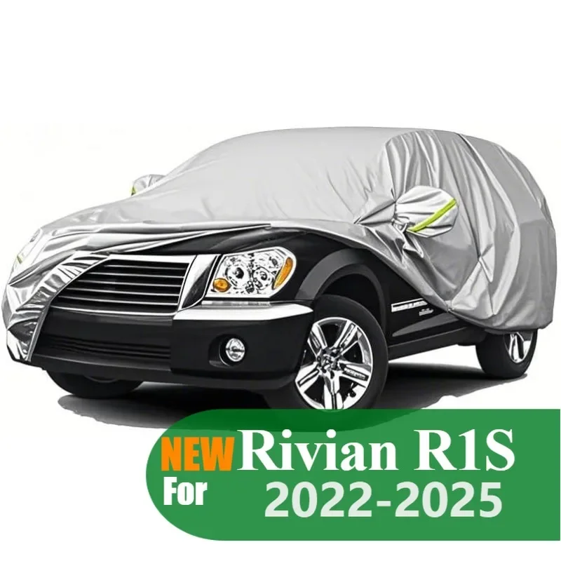 

Five-layer all-weather waterproof full Car cover for Rivian R1S 2022-2025 sun-resistant with a Free storage bag，Silver Oxford