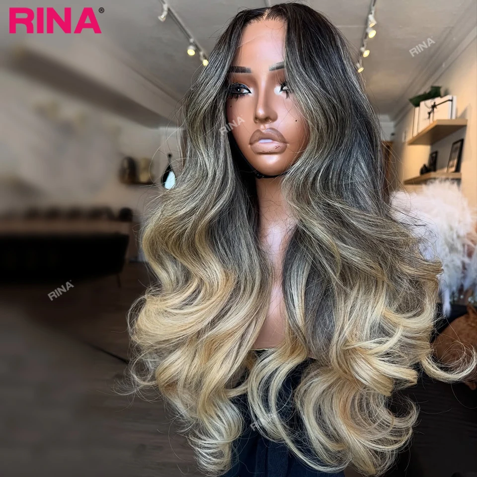 

180 Density Ombre Black Blonde Highlight Human Hair 13x6 HD Lace Frontal Wigs Body Wave 13x4 Lace Front Wig Body Wave Brazilian