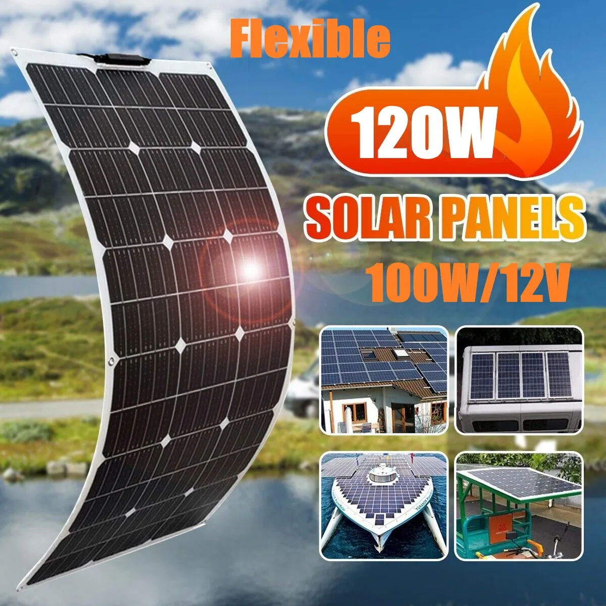 GGJ 120W 100W Solar Panels Flexible Solar Panel 12V Solar Battery Home Panels System Camping Portable Solar Charger Power Supply