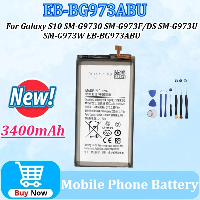 

New EB-BG973ABU 3400mAh Mobile Phone Batteries for Samsung Galaxy S10 4G G9730 G973F/DS G973U G973W with Tools