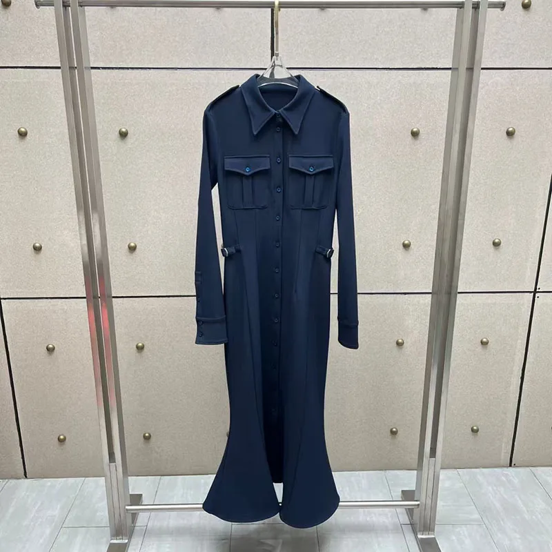 2026, autumn, new style, women's shirt-style dress, long-sleeved lapel single-button long dress, high-quality formal wear, y2k