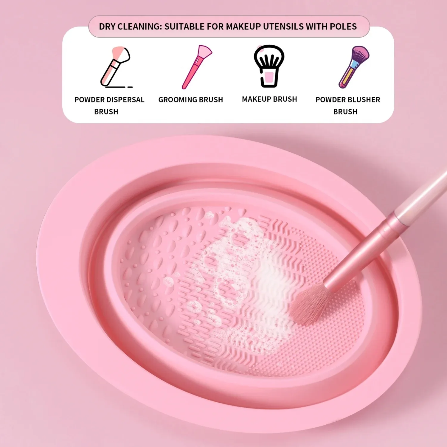 3pcs Makeup Brush Cleaning Tool, Silicone Brush Cleaner Pad Foldable Portable Cleaning Bowl For Makeup Brushes - view 3