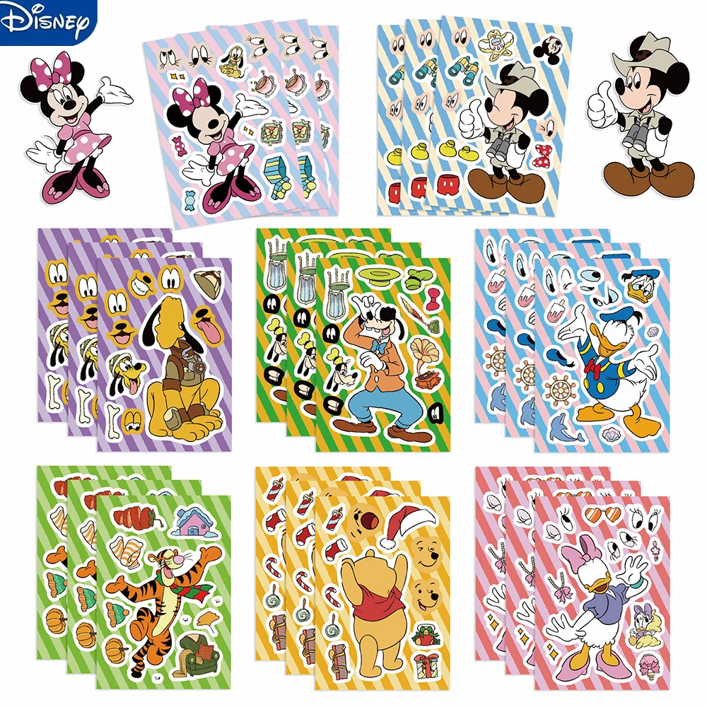 

8/16/32pcs Children DIY Puzzle Sticker Winnie Mickey Character Face Assemble Stickers Kids Toys Boys Girls Gifts﻿