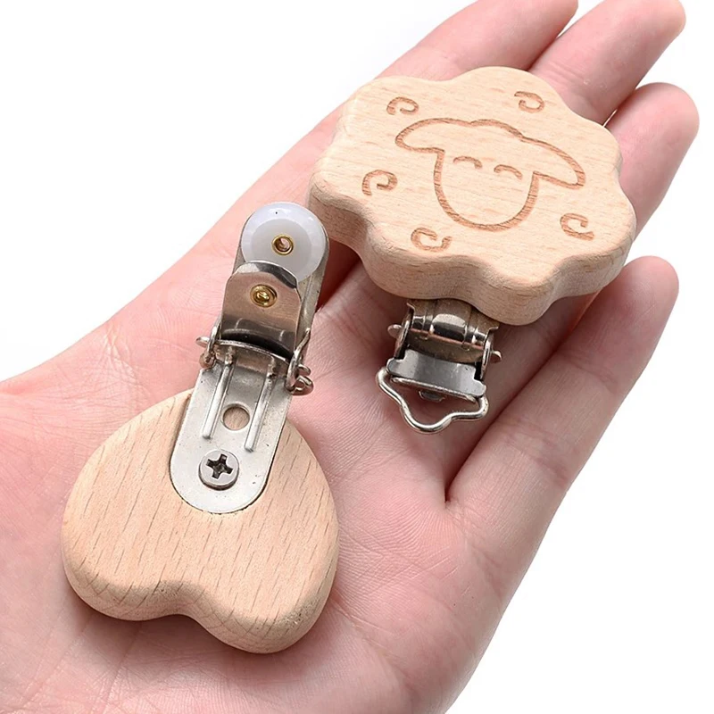 5Pcs Wooden Pacifier Clip Food Grade Natural Beech DIY Soother Accessories for Baby Teething Pacifier Chain Dummy Holder Clip