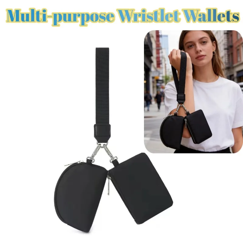 

﻿ Мини-кошельки на молнии с ремешком на запястье, с отстегивающимся двойным отделением, многофункциональный мини-кошелек-брелок для ключей и монет для женщин и мужчин
