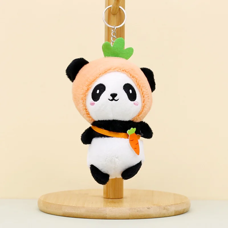 Pendant Keyrings Gift Plush Cute Panda Turn Into Strawberry Grape Carrot Keychain Women Bag Ornaments Toy Soft Pom Ball Car Key