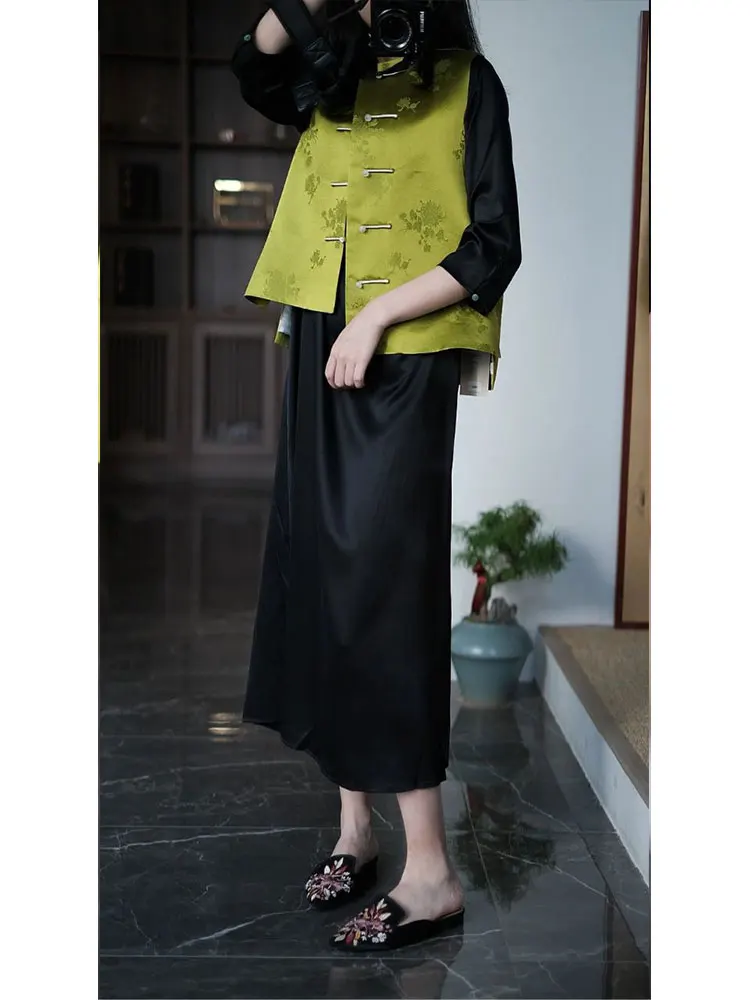 

Elegant High-End Chinese Style Tea Dress Two-Piece Set with Embroidery Top And Skirt Women's Fashion plus Size Outfits