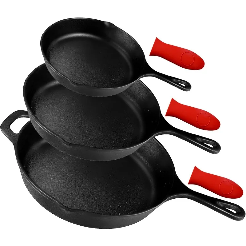 

Предварительно приправленная чугунная сковорода, набор из 3-х шт. | Чугунные сковороды длиной 6 дюймов, 8 дюймов и 10 дюймов с 3 термостойкими держателями — для использования в помещении и на открытом воздухе