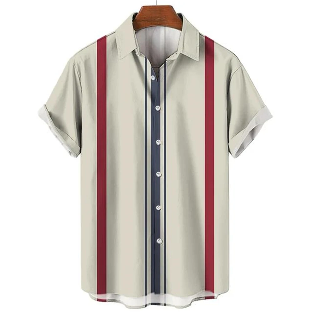 

Men Stripe Elegant Blouse Color Printing Casual Social Hawaiian Fashion Short Sleeve Loose Breathable Top Social Oversized Shirt