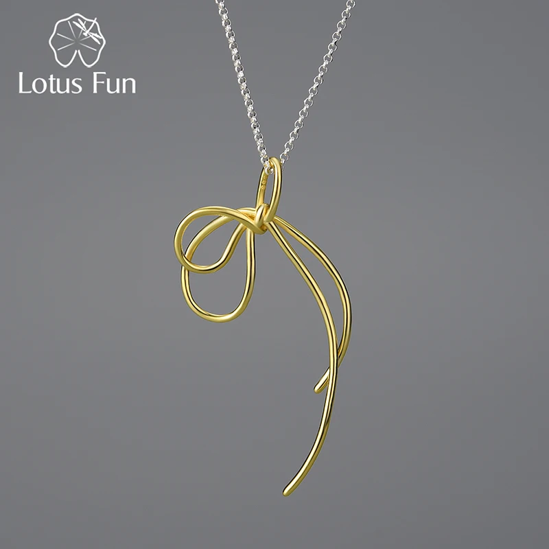 Lotus Fun Exquisite Lovely Knot Long Tassel Pendant for Women Real 925 Sterling Silver Fashion Chains and Necklaces Fine Jewelry