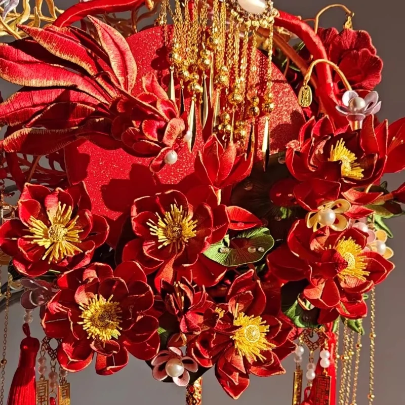 Double-sided heavy industry flower entanglement fan material bag/Phoenix wedding fan/wedding gift