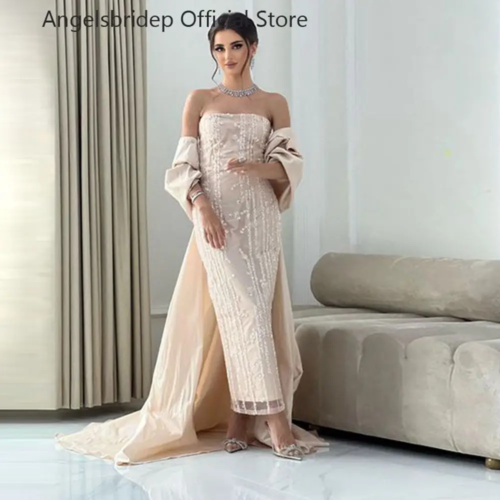 

Angelsbridep Luxury Dubai Glitter Tulle Evening Dresses Long Cape Shawl Arabic Women Wedding Party Gowns Long Formal Prom Dress