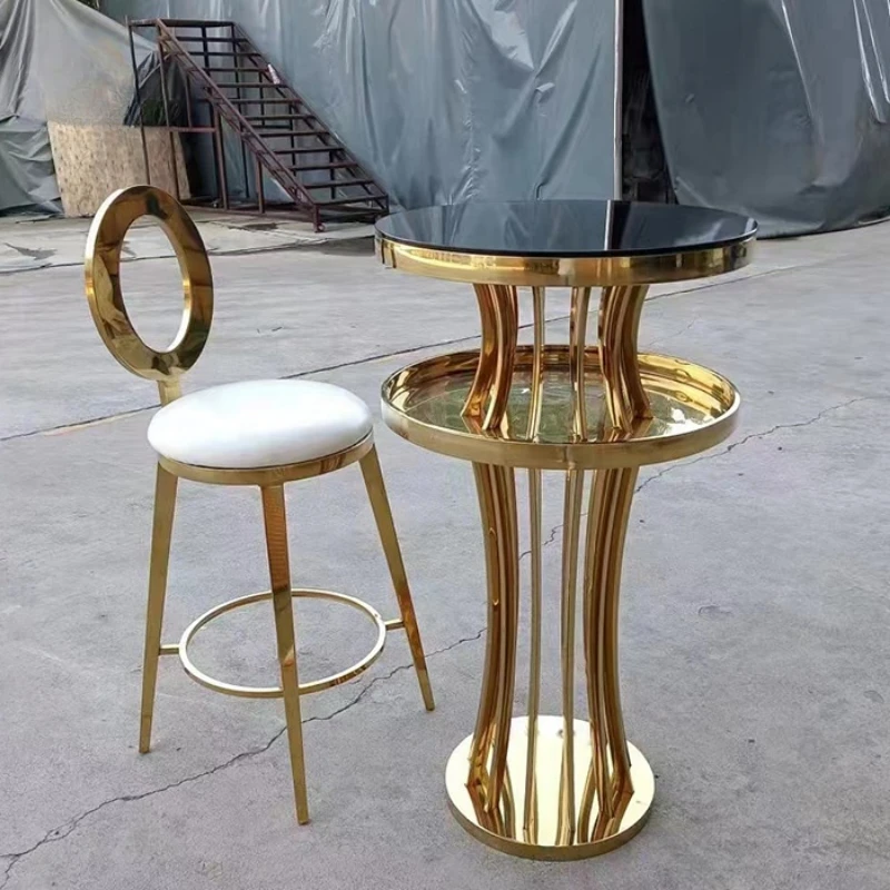 stainless steel gold wedding cocktail bar table