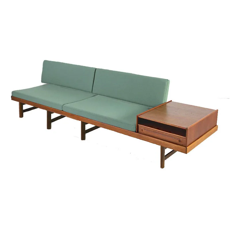 Living room double bed and breakfast Japanese-style removable and washable small apartment green armless solid wood fabric sofa