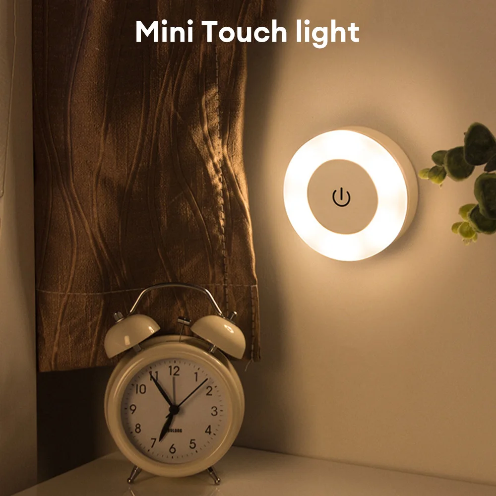 LED Dimmable Touch Night Light 3 Modes USB Rechargeable Magnetic Base Wall Lights Portable Round Bedroom Kitchen Night Lamp