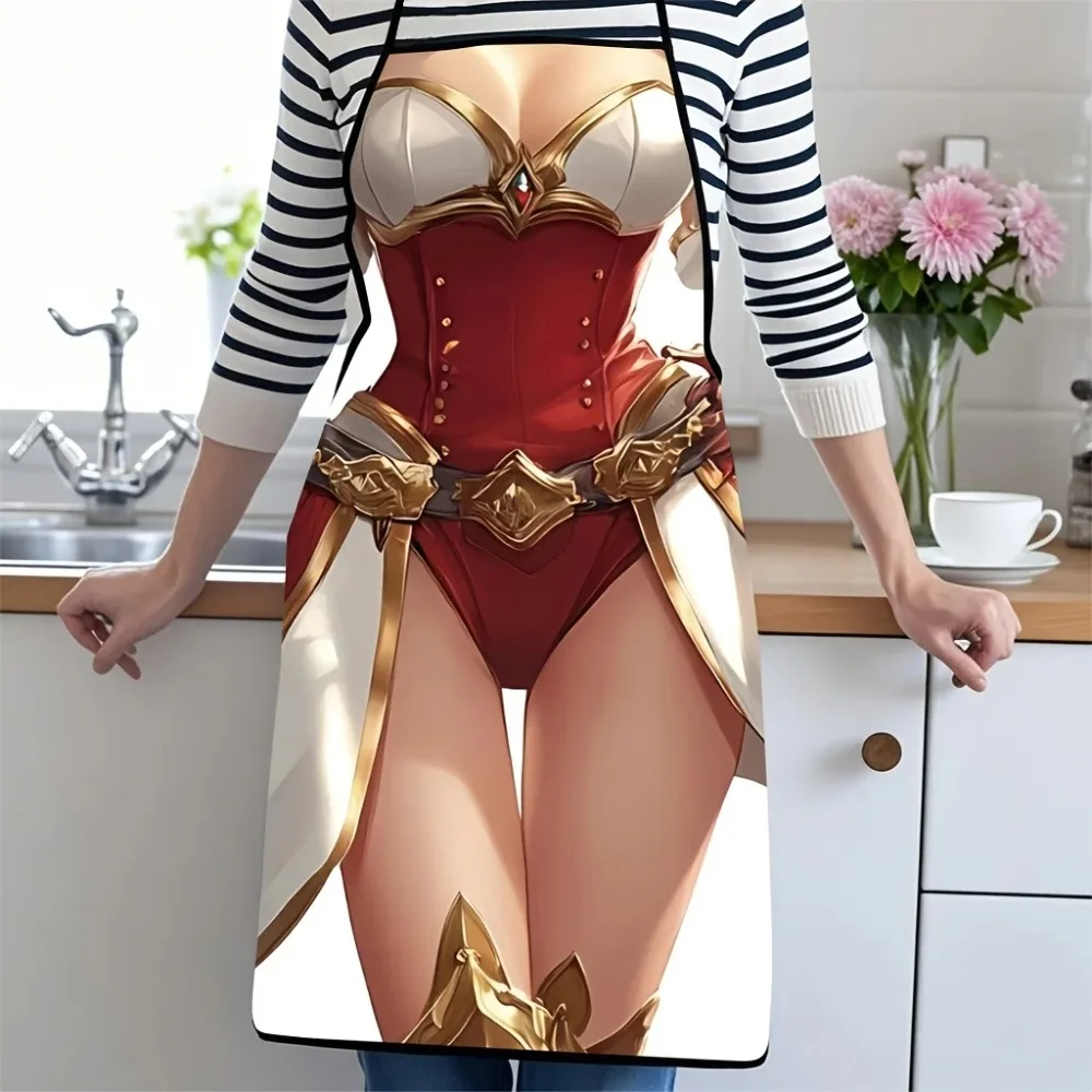 Funny 3D Warrior Costume‑Print Apron, Novelty Visual‑Illusion Kitchen Apron for Cooking BBQ, Party Costume, Gag Gift