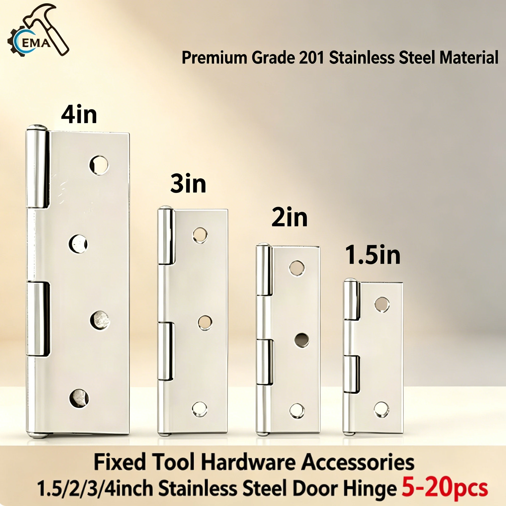 5/10/20pcs Premium Stainless Steel Hinge 1.5/2/3/4 inch, Rustproof Flat Hinge for Door Cabinet Furniture Wooden Box