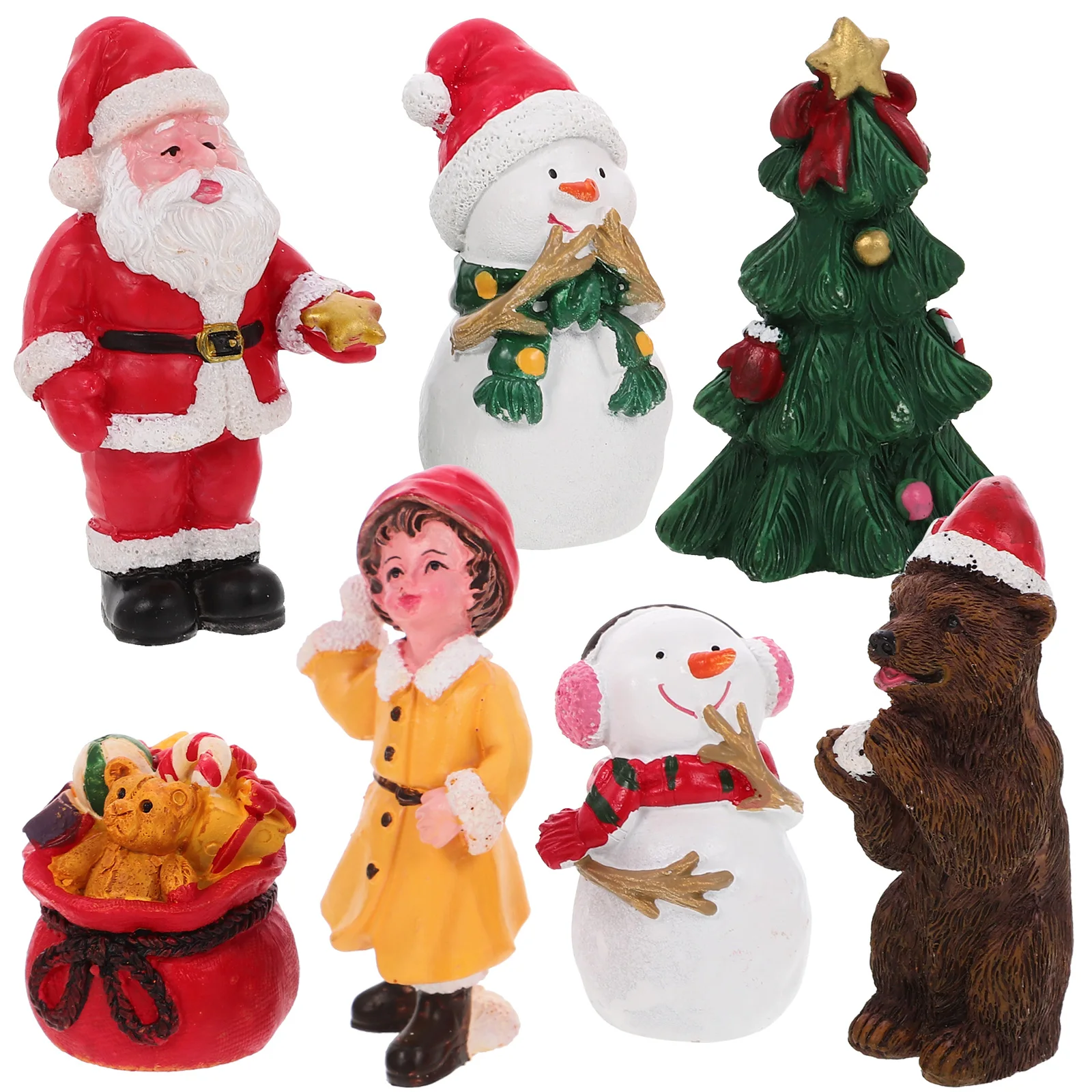 

1set Christmas Decorations Miniature Resin Snowman Statues Xmas Ornaments Desk Gifts Santa Figurines Holiday Atmosphere