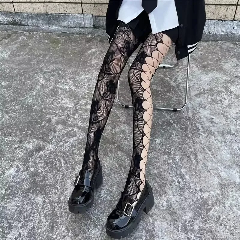 Gothic Netzstrümpfe Lolita Netzstrumpfhose für Frauen Netzstrümpfe Y2k Strumpfhosen mit Muster Leggings Sexy Dessous