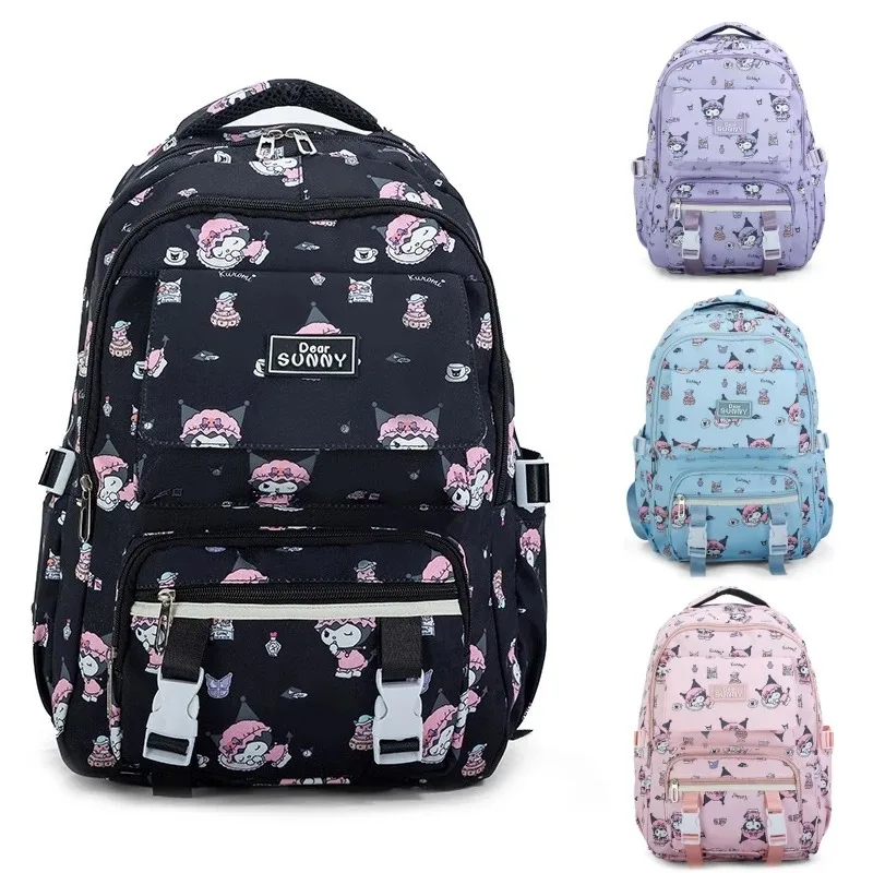 Sanrio Kuromi School Bag Cute Cartoon Anime Backpack Simple Large Capacity Double Pocket Kawaii Student Square Backpack Girls