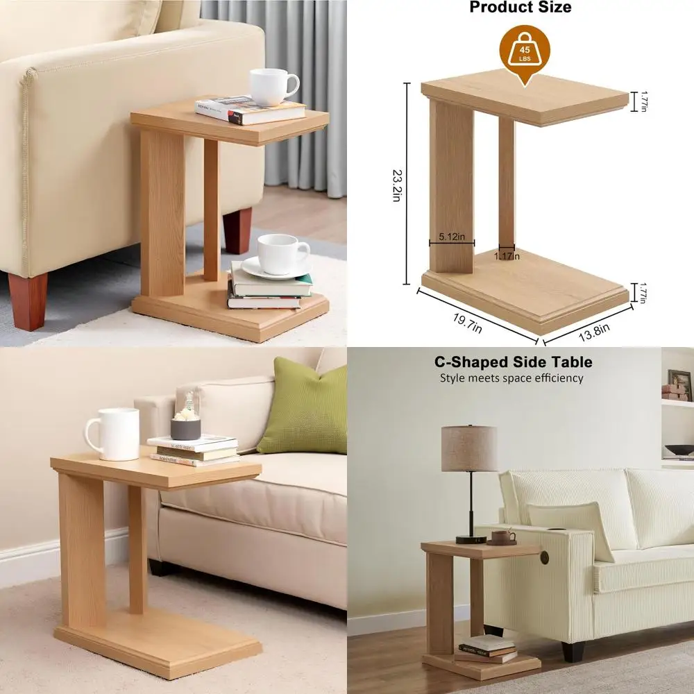 

Приставной столик C-образной формы, 2-уровневый, высота 23,2 дюйма, отделка под дуб, идеально подходит для небольших помещений, гостиной, спальни, офиса