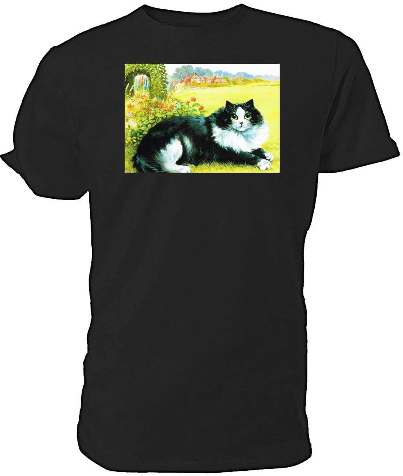 Louis Wain Black & White Cat T Shirt. Classic Round Neck Short