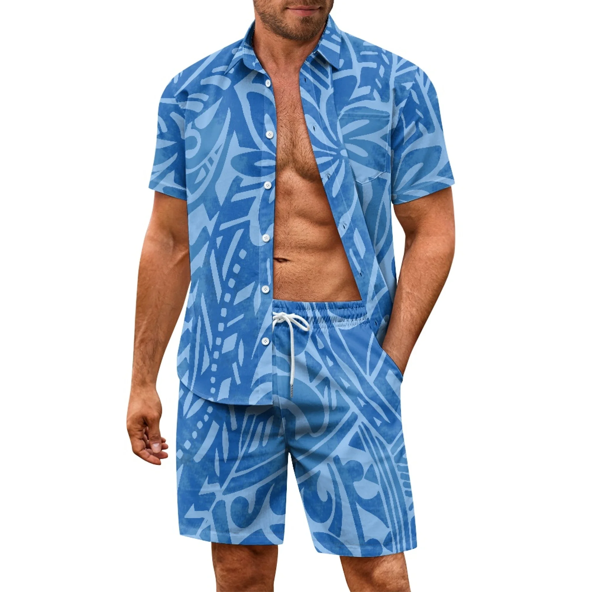 

Polynesia Beach Clothes For Men 2 Piece Set Quick Dry Hawaiian Shirt and Shorts Set Men Fashion Clothing Casual Outfits Summer