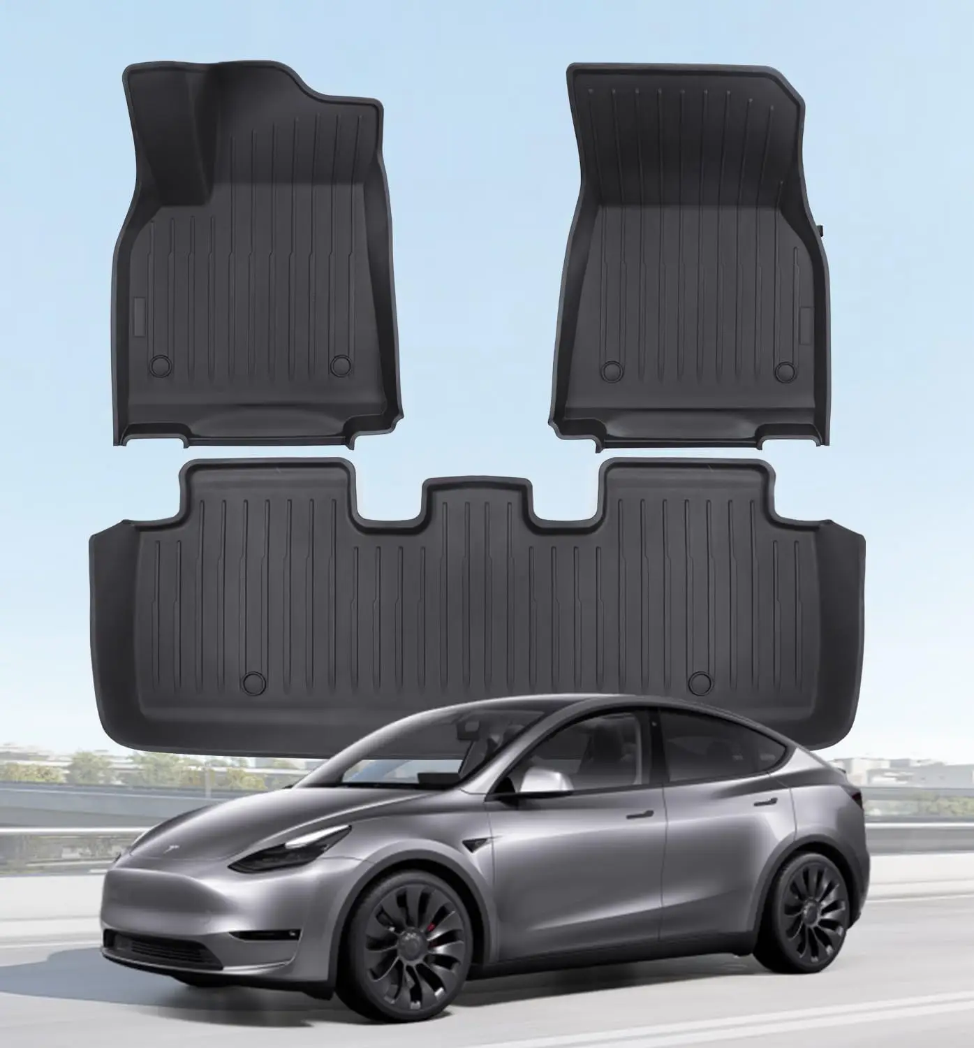 

Комплект всепогодных автомобильных ковриков TPE на заказ для Tesla Model Y (5 мест, 2020-2024), передний и задний ряд, 3 штуки
