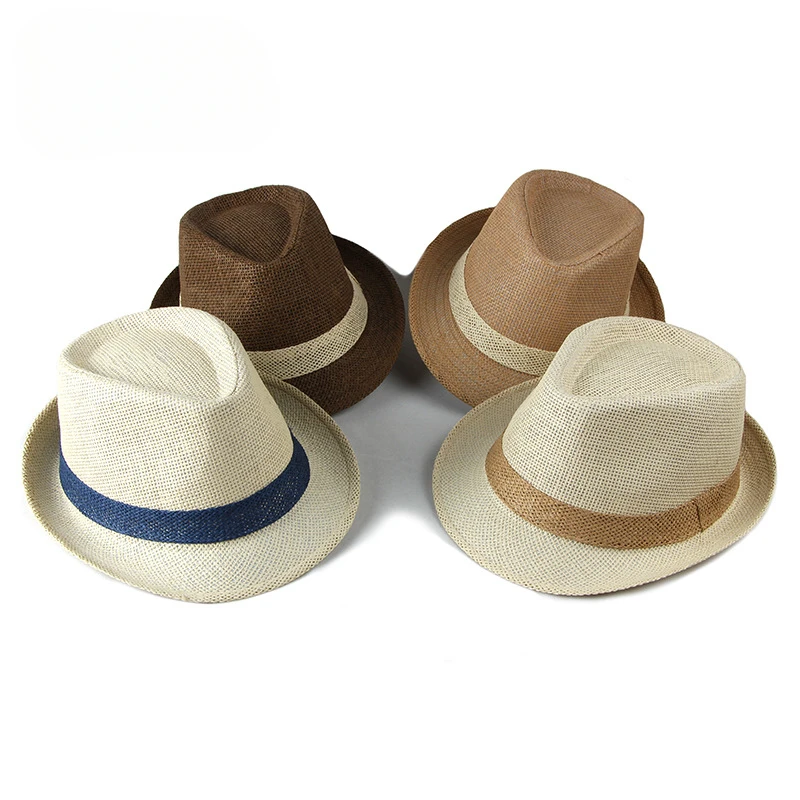 Simple Solid Jazz Hat Men Outdoor Beach Hat Women Straw Hat Woven Stripe Sunshade Hat Casual Buckle Beach Sun Fedoras Panama Cap