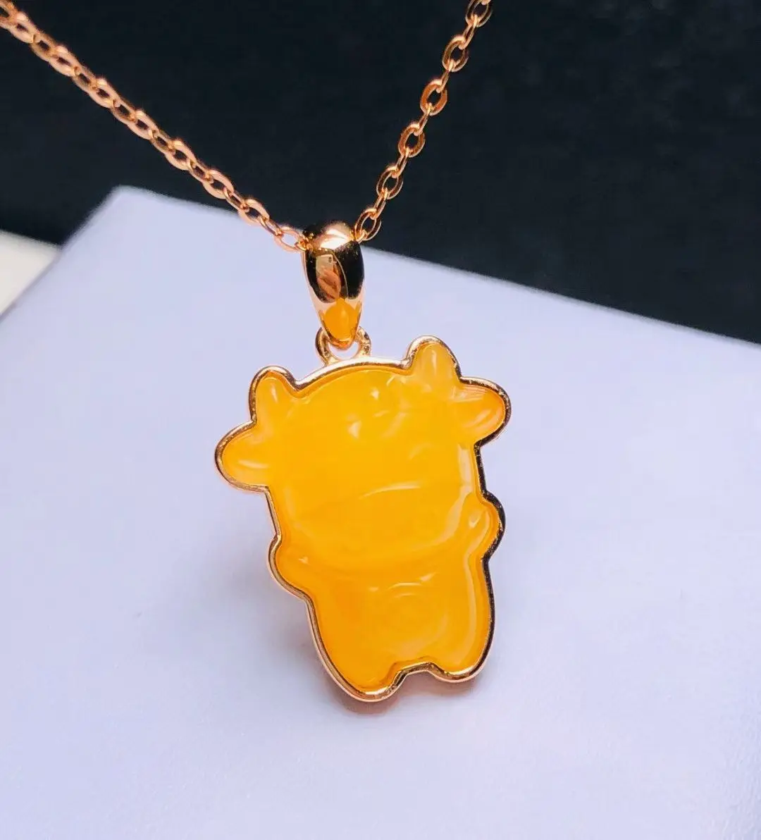 معتمد 925 الفضة الطبيعية البلطيق العنبر الدب/خنزير قلادة قلادة 18K الذهب سميكة مطلي القمر/نجمة غير يتلاشى الاطفال مجوهرات