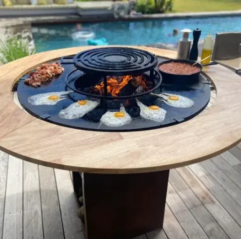 Steel BBQ Table Outdoor Cooking Rust BBQ Garden Kitchen Cotten Charcoal BBQ Grill