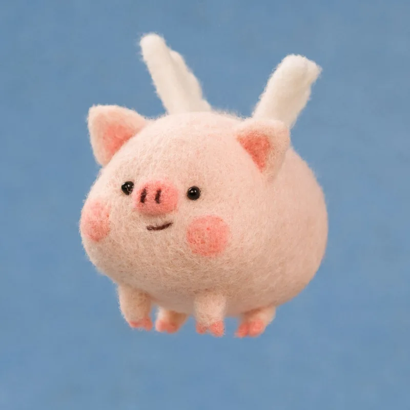 Lindo cerdo volador fieltro de lana Poke Le DIY Material paquete hecho a mano regalo colgante decoración del hogar