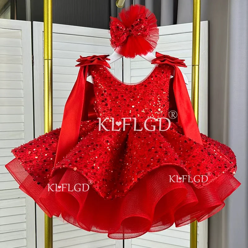 Light Luxury Baby Girl Beauty Pageant Dress with Sequins Big Bow Birthday Party Dress Flower Girl Dress Wedding Customized view 5