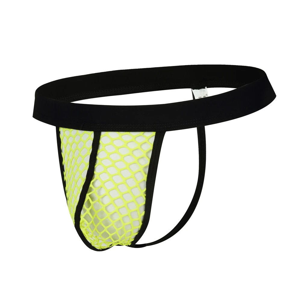 Solid Color Hollow Breathable Sexy Mens Thong Low Waist Exposed Buttocks Bikini Mini Underwear Boxer Inflatable Bag Erotic Thong