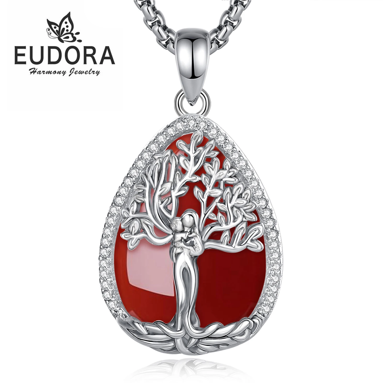

Ожерелье Eudora Carnelian Tree of Life с подвеской в виде кристалла-камня-оберега, духовное украшение, подарок на День матери для мамы и женщин