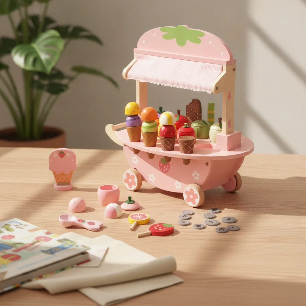 toy-ice-cream-cart-wooden-ice-cream-cart-toy-pastel-imaginative-for-children-playroom