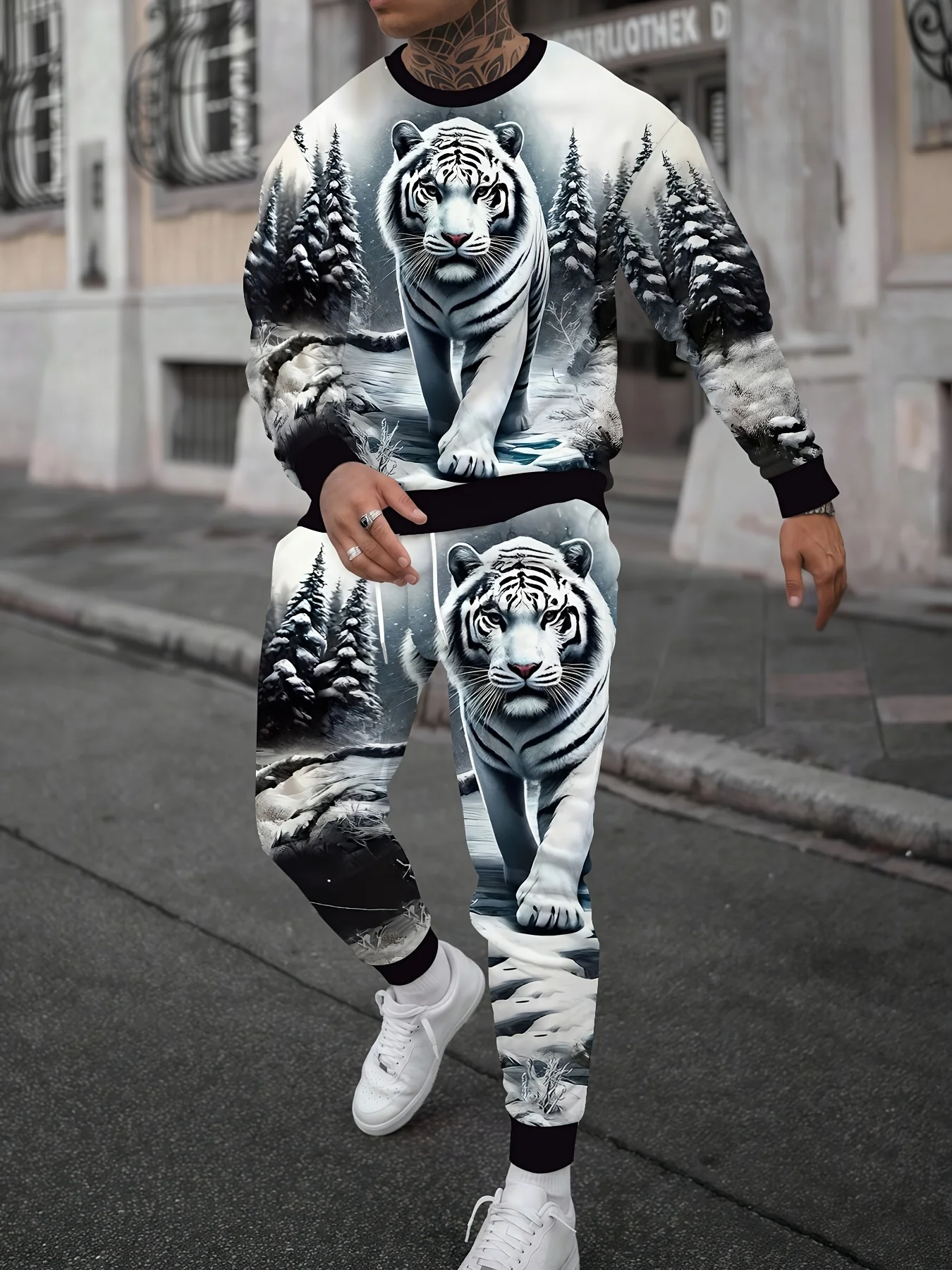 Street Fashion Outfit For Men - Men's Autumn/Winter Fashion Set: Fierce Tiger