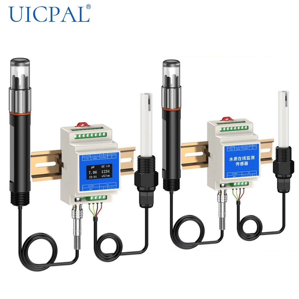 PH EC 5-in-1 Plastic Electrode Water Quality Sensor 0-2000uS/cm with 5M Cable RS485 for Aquaculture Industrial Sewage Treatment