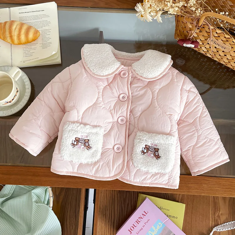 

Children Girls Winter Clothes Set 2025 Thicken Warm Kids Baby Girls Parkas Jacket Bear Embroidery Toddler Girls Quilted Pant