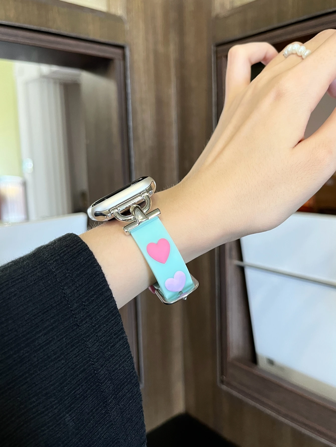 애플 워치 밴드용 패션 실리콘 루프, 금속 여성용 스트랩, 38mm, 40mm, 41mm, 42mm, 44mm, 45mm, 46mm