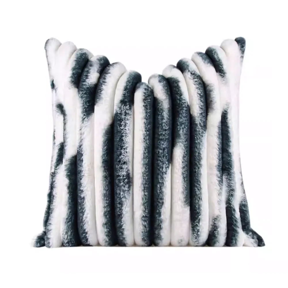 RUIYI Luxury Gradient Faux Mink Fur Cushion Cover Striped Plush Decorative Pillowscases 45×45 CM Warm And Comfortable