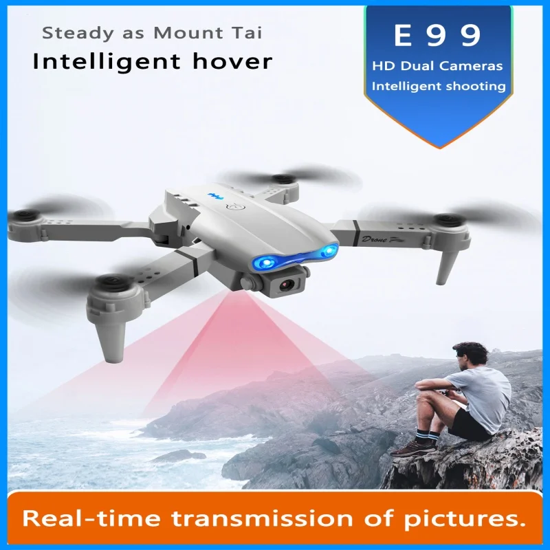 Mini Dron de control remoto profesional E99 4K HD cámara aérea Wifi FPV Dron plegable quadcopter RC helicóptero juguete para niños gif