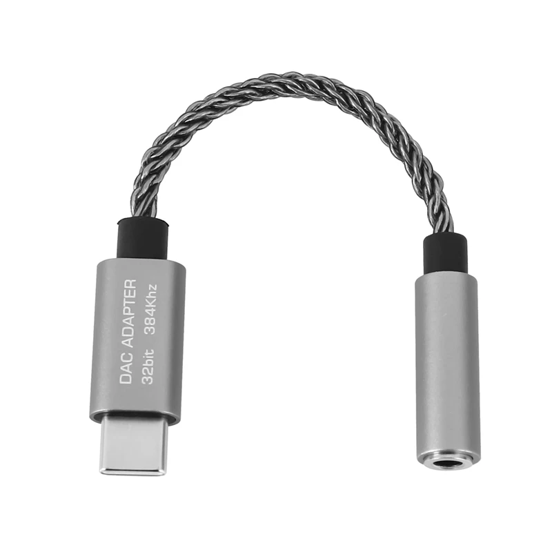 ALC5686 USB Type-C to 3.5mm DAC Headset Amplifier 16-32 ohm 125DB PCM 32B/384KHz Digital Decoder Audio Adapter, Gray