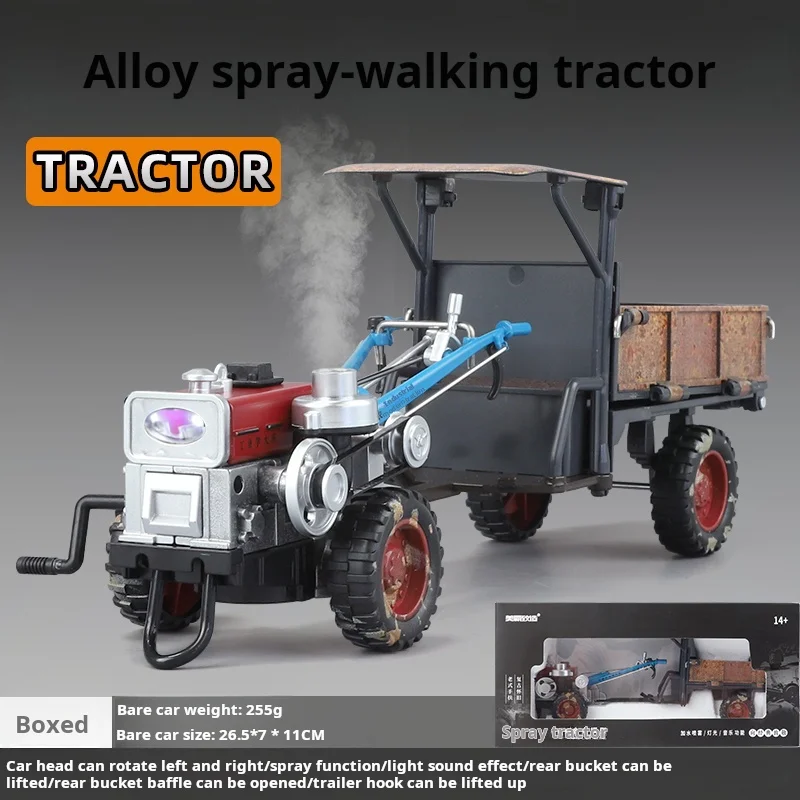 Wózek rolniczy Odlew ze stopu Spray ciągnik kroczący Symulowany model Dźwięk Światło Pojazd Znakomite pudełko Zabawka Prezent dla dzieci Zbieraj Bes