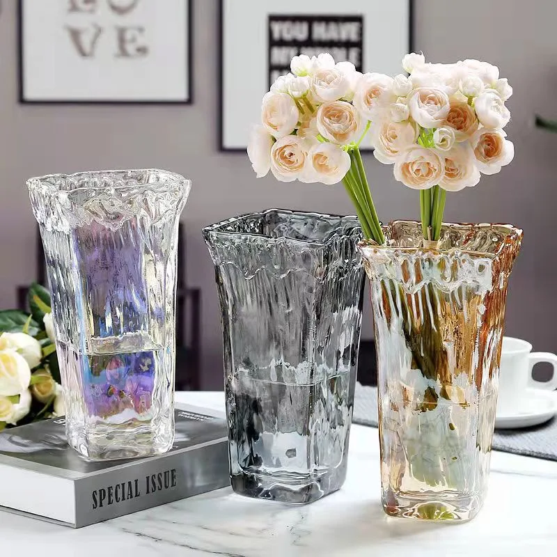 Withered  Nordic style Thick Spanish Vase Transparent Modern Simple Hydroponic Flower Arrangement Device Living Room Bedroom Dec