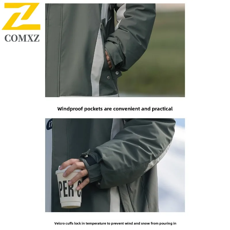 سترة COMXZ للرجال بلون سادة مع غطاء للرأس لتسلق الجبال في الهواء الطلق سترات مبطنة خفيفة الوزن للتخييم معطف شتوي دافئ سميك